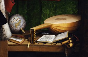 De ambassadeurs (detail van de instrumenten op de onderste plank) door Hans Holbein der Jüngere