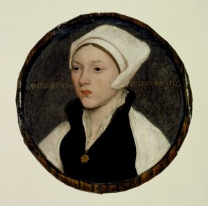 Portret van een jonge vrouw met een witte muts door Hans Holbein the Younger