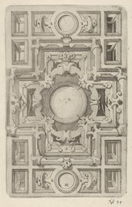 Ontwerp voor een plafond met bandwerk en een kruisvormig centrum door Hans Jakbob Ebelmann