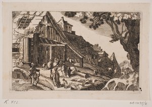 Landschap met de Heilige Familie en de drie koningen