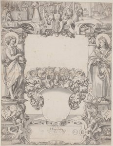 Glasontwerp met Sint Johannes de Doper en Sint Johannes de Evangelist door Hans Kaspar Lang the Elder