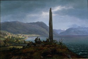 De Frithjof gedenksteen op Leikanger bij Balestrand in Soon door Hans Leganger Reusch