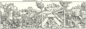 Landsknechten vechten een slag aan het begin van de 16e eeuw (gravure) door Hans Leonard (after) Schaufelein
