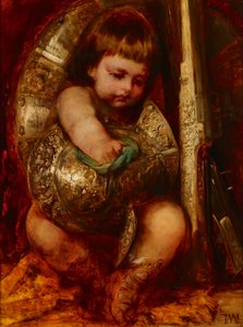Putto die de wapens van Mars reinigt door Hans Makart