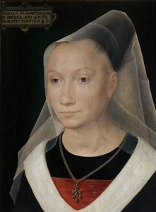 Detail (Portret van een jonge vrouw) door Hans Memling