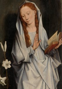 Detail (Maagd, van de achterkant van een paar vleugels met de Aankondiging) door Hans Memling