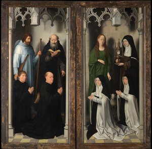 Exterieur van het drieluik van Sint-Jan de Doper en Sint-Jan de Evangelist door Hans Memling