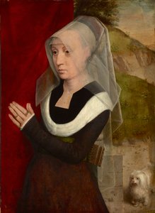 Biddende vrouw met haar hond door Hans Memling