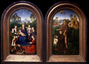 De Maagd en Kind omringd door heiligen, de schenker en Johannes de Doper Diptiek - Schilderij door Hans Memling (1435-1494) (ec flam) 15e eeuw Parijs, Louvre Museum