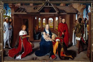 Drieluik van de Aanbidding der Wijzen: centraal paneel. De wijzen zijn als Karel de Stoute en Filips de Goede. Detrempe op hout door Hans Memling (1433-1494). circa 1470, Madrid. Museo del Prado door Hans Memling