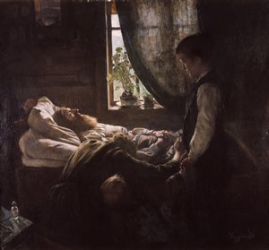 Het sterfbed van de arbeider door Hans Olaf Heyerdahl