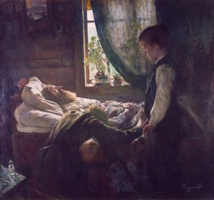 Het sterfbed van de arbeider door Hans Olaf Heyerdahl
