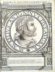 Heliogabalus, illustratie uit Imperatorum romanorum omnium orientalium et occidentalium verissimae imagines ex antiquis numismatis, houtsnede door Rudolph Wyssenbach, gedrukt door Andreas Gesner, Zürich door Hans Rudolf Manuel Deutsch