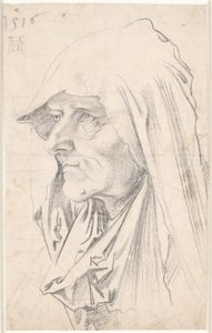 Portret van een oude vrouw in profiel naar links