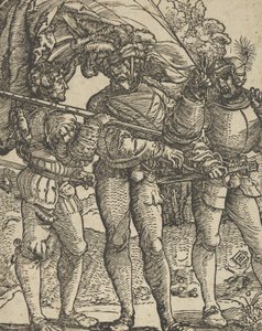 Een vaandeldrager geflankeerd door een lansquenet aan elke kant kopie door Hans Schäufelein the Elder