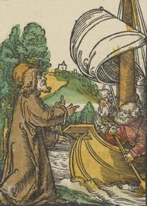 Christus kalmeert de storm op het Meer van Tiberias, uit Das Plenarium door Hans Schäufelein the Elder