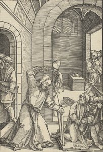 Christus zuivert de tempel, uit Speculum passionis domini nostri Ihesu Christi