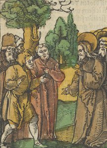 Christus en de Farizeeën, uit Das Plenarium, 1517 door Hans Schäufelein the Elder