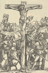 De kruisiging, uit Der beschlossen gart des rosenkranzes marie door Hans Schäufelein the Elder