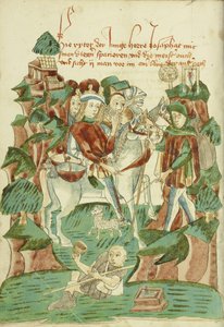 Josaphat ontmoet een blinde man en een bedelaar Ms Ludwig XV 9 fol. 31v, 1469 door Hans Schilling