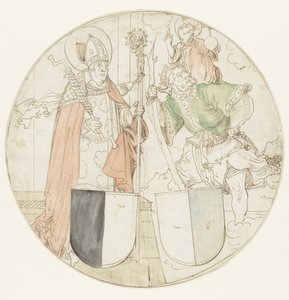 Heiligen Christophorus en Erasmus, elk met een wapenschild door Hans Sebald Beham (possibly)