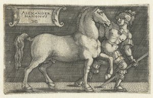 Alexander de Grote met zijn paard Bucephalus door Hans Sebald Beham