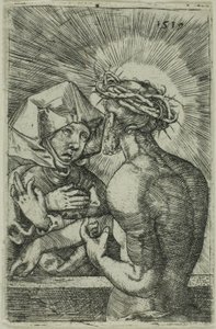 Christus gekroond met doornen spreekt tot zijn moeder door Hans Sebald Beham