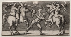 Gevecht van drie mannen door Hans Sebald Beham