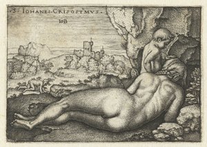 Heilige Johannes Chrysostomus als kluizenaar in de woestijn door Hans Sebald Beham
