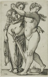 Judith loopt naar links, en haar bediende door Hans Sebald Beham