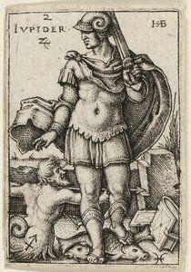 Jupiter, plaat twee uit De zeven planeten met de dierenriemen door Hans Sebald Beham