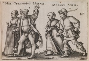 "Maart en april" uit de serie "Het boerenfeest of de twaalf maanden". door Hans Sebald Beham