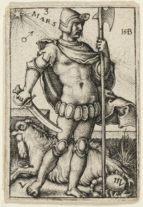 Mars, plaat drie uit De zeven planeten met de dierenriemen door Hans Sebald Beham