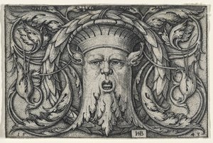 Mascaron, 1543 (gravure op geschept papier) door Hans Sebald Beham