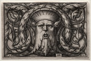 Ornament van satershoofd en krans, 1543 door Hans Sebald Beham