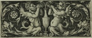 Ornament met twee tritons, uit Vier Vignetten door Hans Sebald Beham