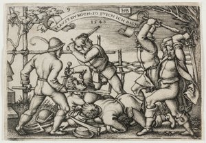 Boerenruzie, plaat 9 uit Het Boerenfeest of de Twaalf Maanden door Hans Sebald Beham