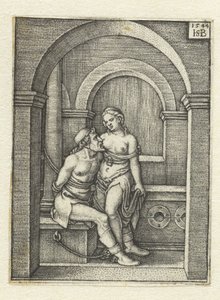 Pero zoogt geketende Cimon in gevangenis door Hans Sebald Beham