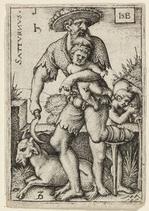 Saturnus, plaat één uit De zeven planeten met de dierenriemen door Hans Sebald Beham