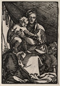 De Heilige Familie onder een Tent door Hans Sebald Beham