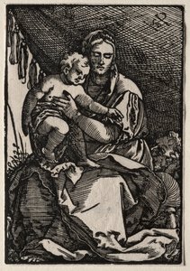 De Heilige Familie onder een tent door Hans Sebald Beham