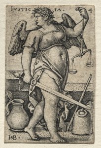 De Kennis van God en de Zeven Hoofddeugden: Gerechtigheid - Justicia door Hans Sebald Beham