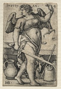 De kennis van God en de zeven kardinale deugden: Rechtvaardigheid - Justicia door Hans Sebald Beham