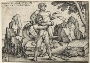 De werken van Hercules: Hercules verplettert Antaeus, 1545 door Hans Sebald Beham