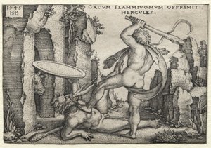 De werken van Hercules: Hercules doodt de reus Cacus door Hans Sebald Beham