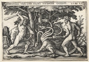 De werken van Hercules: Hercules doodt de Lerneïsche Hydra door Hans Sebald Beham
