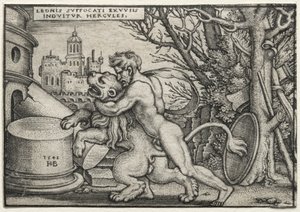 De werken van Hercules: Hercules wurgt de Nemeïsche leeuw, 1548