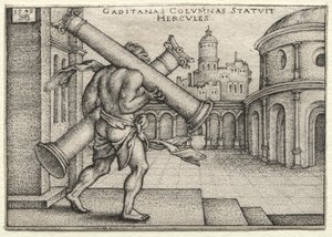 De werken van Hercules: Hercules en de zuilen van Gades door Hans Sebald Beham