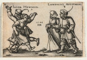 De Boerenbruiloft of de Twaalf Maanden: 7 Jacob Hewmon 8-Laurencius Augstmon, 1546 door Hans Sebald Beham