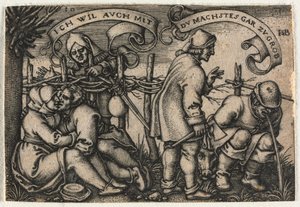 De boerenbruiloft of de twaalf maanden: nr. 10 door Hans Sebald Beham